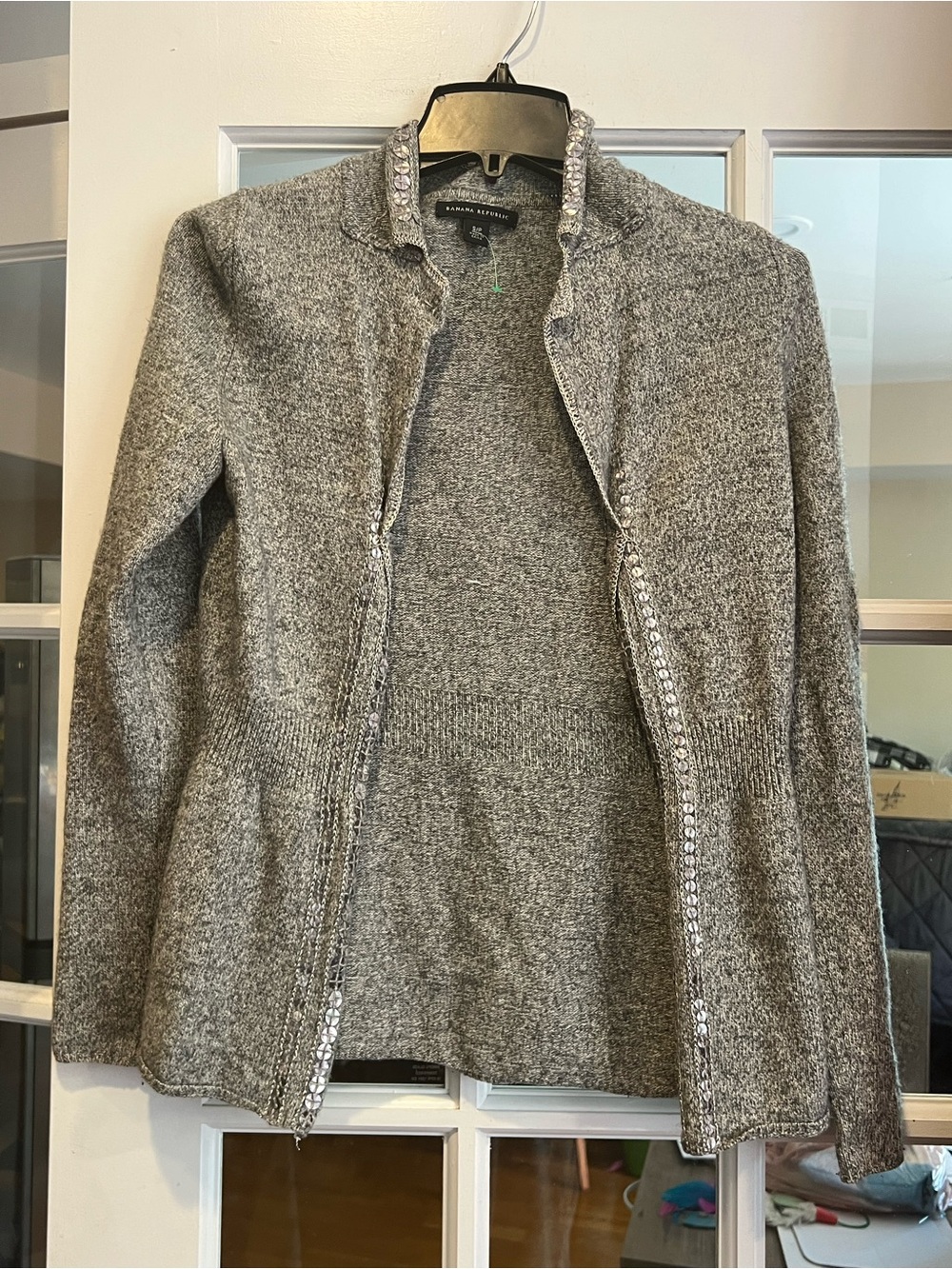 Banana Republic Gray Knit Open Cardigan with Sequin Trim